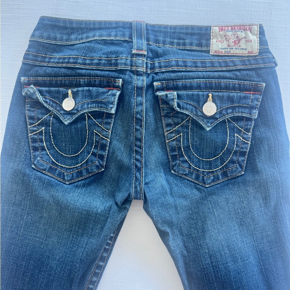 True Religion Women's Dark Blue Skinny Jeans with Signature Pocket Flap size 28